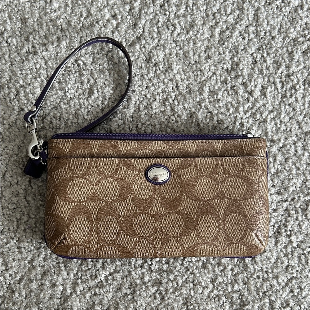 Coach Brown and Purple Wristlet Clutch